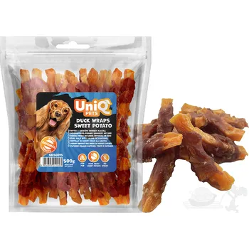 Pamlsek pro psa UNIQ Pets Batátové hranolky obalené kachním masem 500g (měkké)