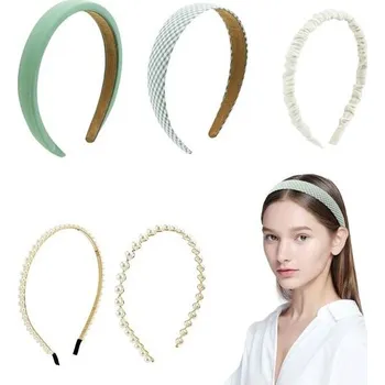 Čelenka Bekecidi 5ks módní vlasové pásky pro ženy, bílé perlové měkké polstrované protiskluzové vlasové
