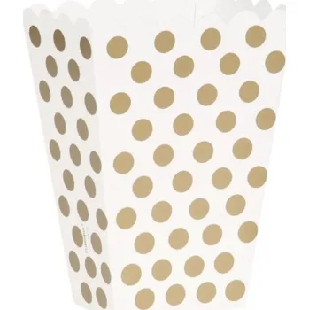 Party nádobí Bílo zlaté krabičky na popcorn s puntíky, 8 ks