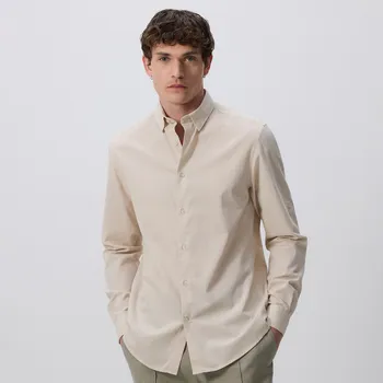 Reserved - Košile střihu regular s vysokým podílem lnu - béžová - 8004H-08X - 8004H-08X-XS