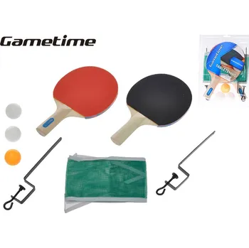 Pingpongová pálka GAMETIME sada na stolní tenis - pálky dřevěné 25cm 2ks + míčky 3ks se síťkou