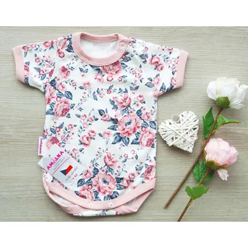 Kojenecký body AMÁLKA Bavlněné body květy, krátký rukáv Velikost: 74