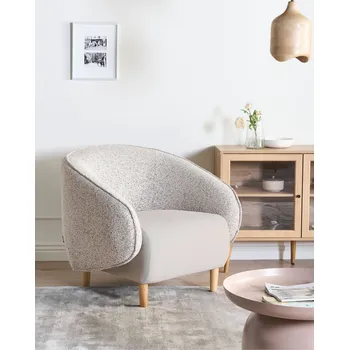 Křeslo Křeslo světle béžové látkové čalounění směs materiálů na nohách moderní retro styl obývací pokoj Beliani