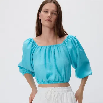 Dámská halenka Reserved - Lněná halenka - tyrkysová - SU340-66X - SU340-66X-XL