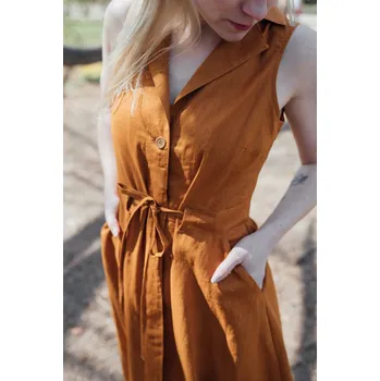 Dámské šaty Lněné vestové šaty Madlen skořicové Velikost: S