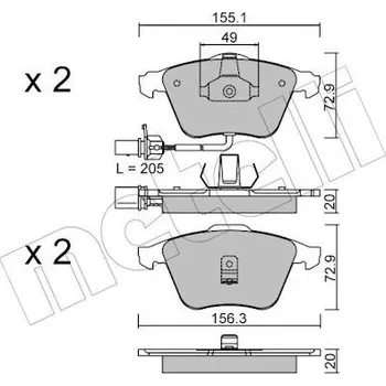 Brzdová destička Sada brzdových destiček, kotoučová brzda METELLI 22-0549-0