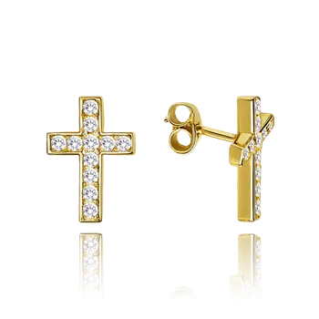 Náušnice Olivie MINET Luxusní zlaté náušnice křížky s bílými zirkony Au 585/1000