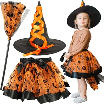 Karnevalový kostým Dětský tří dílný kostým čarodějnice, oranžový