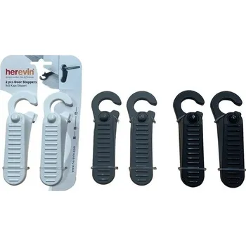 zarážka dveřní 2ks, závěs na kliku, bílá/černá, plast