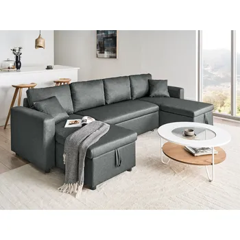 Pohovka Pohovka Tmavě šedá U-tvarovaná současná dekorativní polštáře Obývací pokoj Beliani