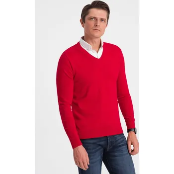 Pánský svetr Ombre Clothing Pánské Červený pánský svetr s košilovým límcem Ombre Clothing Červená S (2461024)