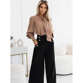 numoco Dámské Černé dámské elegantní široké kalhoty s vysokým pasem a zlatými knoflíky Numoco Černá L (2776761)