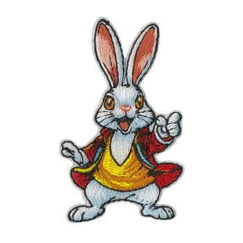Nášivka Nažehlovací nášivka - králík v červeném kabátu (4,3 x 7,0 cm)