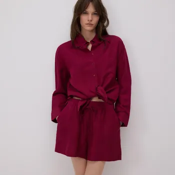 Reserved - Kraťasy s příměsí lnu - hnědá - 273BV-83X - 273BV-83X-XXL