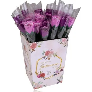 umělá květina Mýdlový květ růže na stonku 1x4g růžová/lila