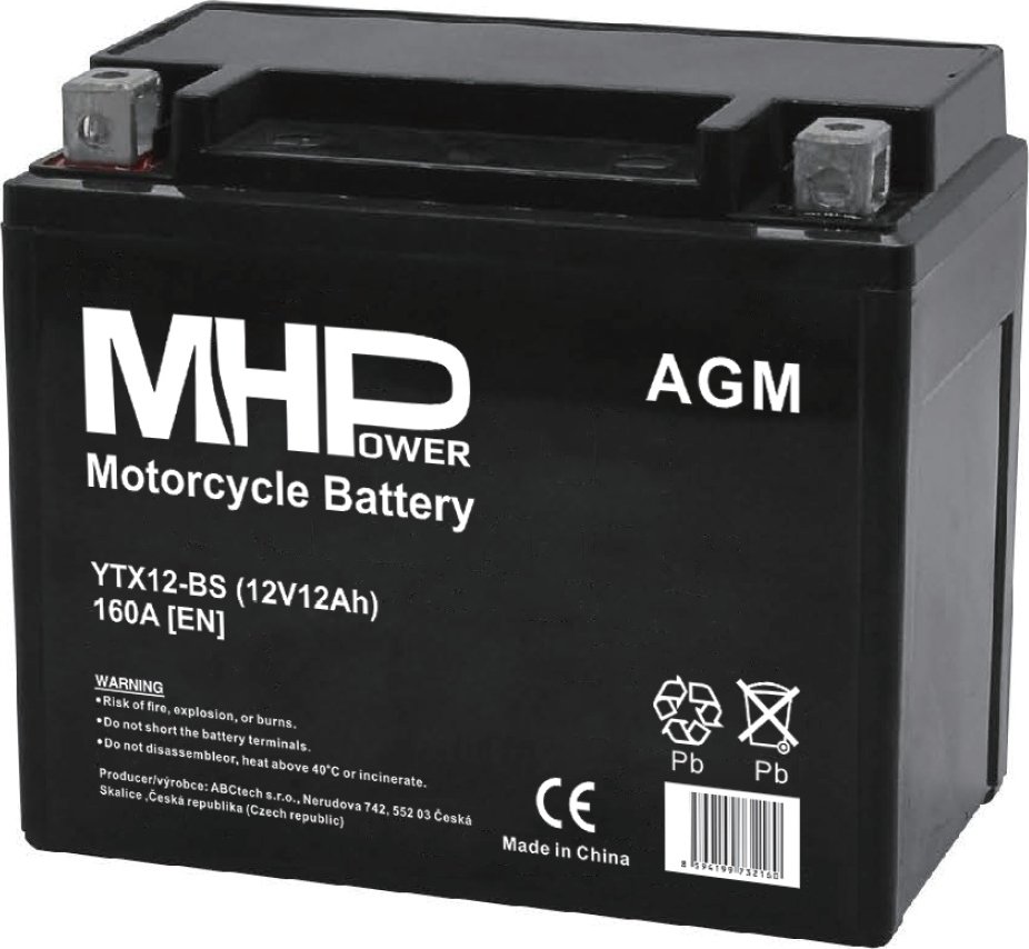 Motobaterie MHPower YTX12-BS AGM 12V, 12Ah, 160A