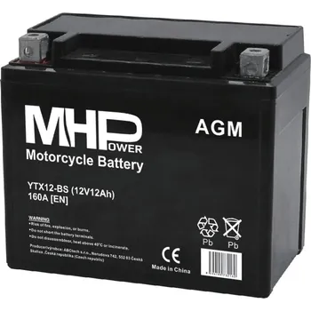 Motobaterie MHPower YTX12-BS AGM 12V, 12Ah, 160A