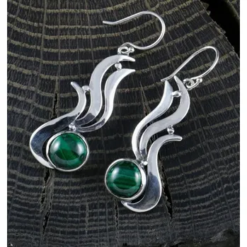 Náušnice Drakkaria IRIS - stříbrné náušnice s malachitem, Ag 925