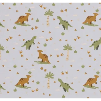 Popelín v šedé barvě s ozdobným potiskem dinosaurů 19728/061