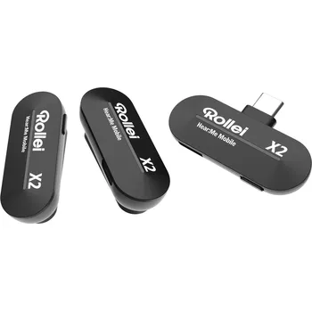 Mikrofon Rollei Hear:Me Mobile X2 Mikrofon, klopový, bezdrátový, USB-C, výdrž baterie 5 hodin, doba nabíjení 1,5 hodiny, dosah 150m, černý, sada 2× vysílač + 1× přijímač 28713