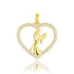 MINET Zlatý přívěs zamilovaný pár v srdci s bílými zirkony Au 585/1000 1,15g