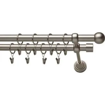 Garnýž iron dvoutyč komplet-KOULE Barva: chrom mat, Délka: 160 cm, typ kroužků: bez kroužků