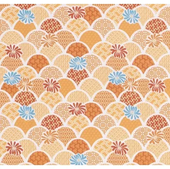 Popelín v oranžové barvě s ozdobným potiskem s květy 19717/036