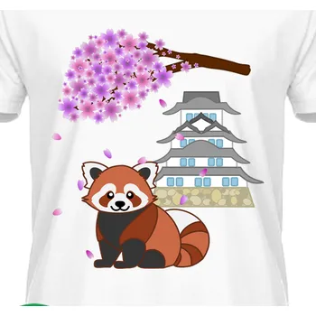 Pánské tričko Organická trička Cestování | Tričko Rudá panda a japonský hrad