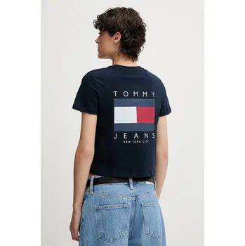 Dámské tričko Bavlněné tričko Tommy Jeans dámské, tmavomodrá barva, DW0DW21423 59X, vel. XS