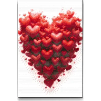 Diamantové malování Diamantové malování - Srdce ze srdcí Velikost: 20x30cm, Rámování: Pouze srolované plátno, Diamanty: Čtvercové