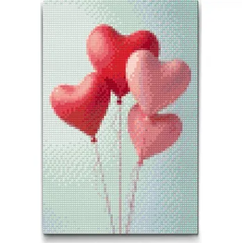 Diamantové malování Diamantové malování - Balonky ve tvaru srdcí Velikost: 20x30cm, Rámování: Pouze srolované plátno, Diamanty: Kulaté