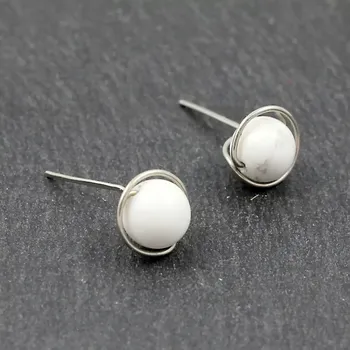 Šperk Náušnice z chirurgické oceli s kamínky magnezitu