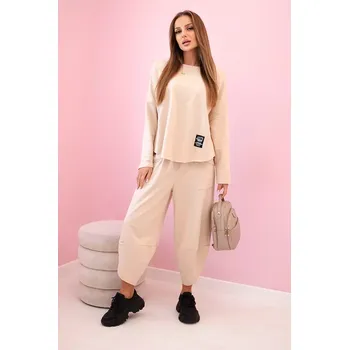 Kesi Włoski Bavlněná mikina kalhoty set tmavě béžová Kesi Włoski černá | krémová 3335527