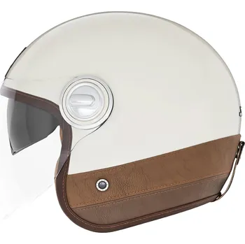 Helma na motorku Otevřená helma na motorku NOX PREMIUM Heritage krémově bílá s hnědou kůží S