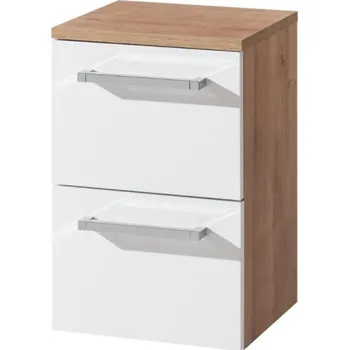 Koupelnový nábytek EBS Spodní Skříňka PURE (Bílá Lesklá), Závěsná s Šuplíky, Tiché Dovírání, Vysoce Odolné ABS Hrany, 33 x 33 x 50 cm barva dřeva: bílá/dub