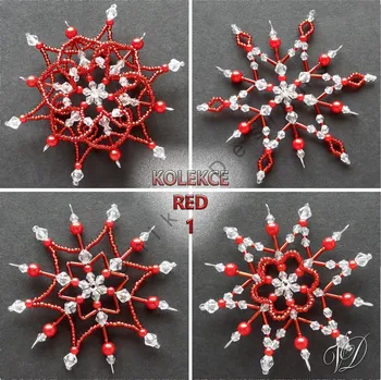 Vánoční ozdoba Veronika Designs Vánoční hvězdy z korálků - Kolekce Red 1 (429,431,433,435) (PEVNÉ A NEREZ) Christmas bead decorations