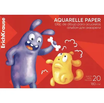 Umělecký papír ErichKrause Školní akvarelový blok A4, 180 g/m2, 20 listů, různé motivy