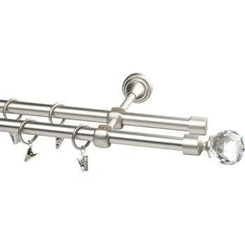 iron dvoutyč komplet - KRYSTAL Barva: chrom mat, Délka: 120 cm, typ kroužků: bez kroužků