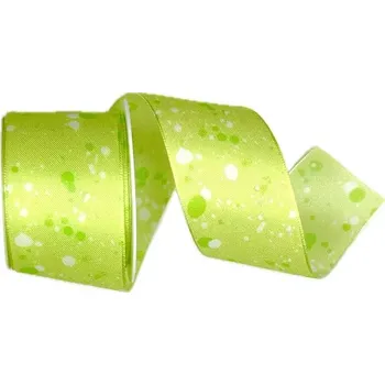Stuha Stuha taftová COLOR SPLASH GREEN zelená 40mm x 2m (14,-Kč/m) (Stuha taftová, hráškově zelená, jednostranný potisk, s vlascem v lemu)