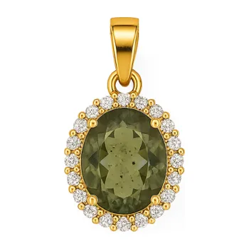 Přívěsek Vltavín Moldavite Zlatý přívěs s vltavínem a zirkony