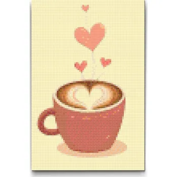 Diamantové malování Diamantové malování - Srdcová káva Velikost: 20x30cm, Rámování: Pouze srolované plátno, Diamanty: Čtvercové