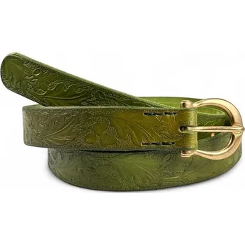 Opasek Drakkaria QUERCUS, kožený opasek s dubovým dekorem olivově zelený