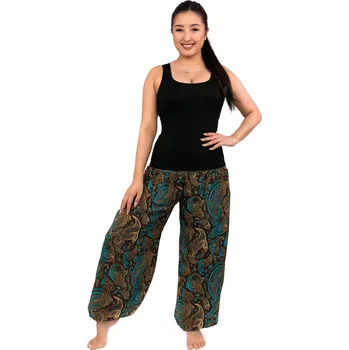 Dámské kalhoty Himalife Kalhoty s kapsami Siera - hnědá s tyrkysovou Velikost: XXL/3XL - Móda pro plnoštíhlé, Oblečení nadměrné velikosti