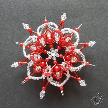 Vánoční ozdoba Vánoční korálková hvězda 0436 - Kolekce Red - 3D (PEVNÁ A NEREZ) Christmas bead ornament (Vánoční hvězda z korálků - Korálková hvězdička a vločka - Hvězdy a hvězdičky z korálků - Christmas bead star)
