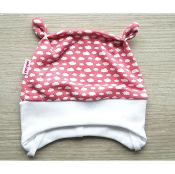 Kojenecká čepice AMÁLKA Bavlněná čepička s oušky, obláčky Velikost: 56-62