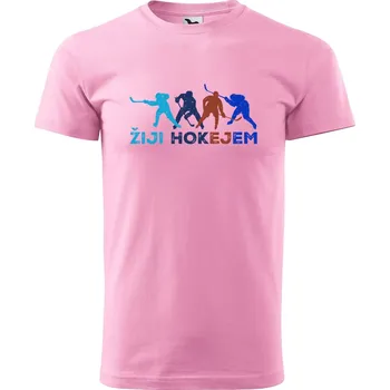 Pánské tričko DOBRÝ TRIKO Pánské tričko s potiskem Žiji hokejem Velikost: L, Barva: Růžová