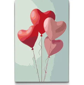 Malování podle čísel - Balonky ve tvaru srdcí Velikost: 20x30cm, Rámování: Pouze srolované plátno