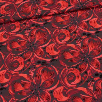 Směsový úplet DIGITÁLNÍ TISK DT-25014, červené květy, š.150cm (látka v metráži)