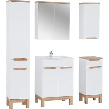 Koupelnový nábytek Koupelnová sestava Bali 60 cm se zápustným umyvadlem, skříňkami a zrcadlem bílá/dub wotan