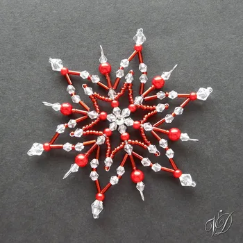 Vánoční ozdoba Vánoční korálková hvězda 0432 - Kolekce Red (PEVNÁ A NEREZ) Christmas bead ornament (Vánoční hvězda z korálků - Korálková hvězdička a vločka - Hvězdy a hvězdičky z korálků - Christmas bead star)
